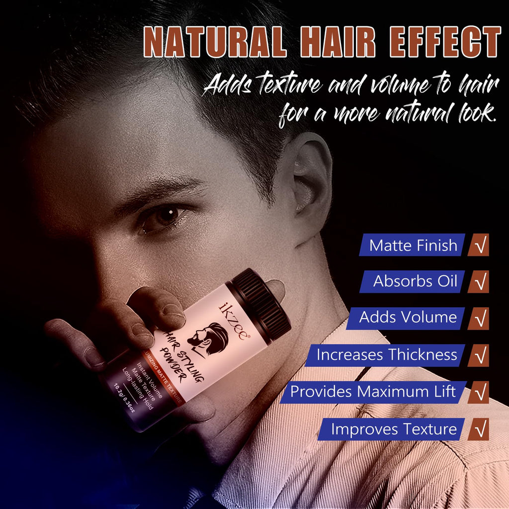 Unisex hair styling powder product demonstration on dry hair