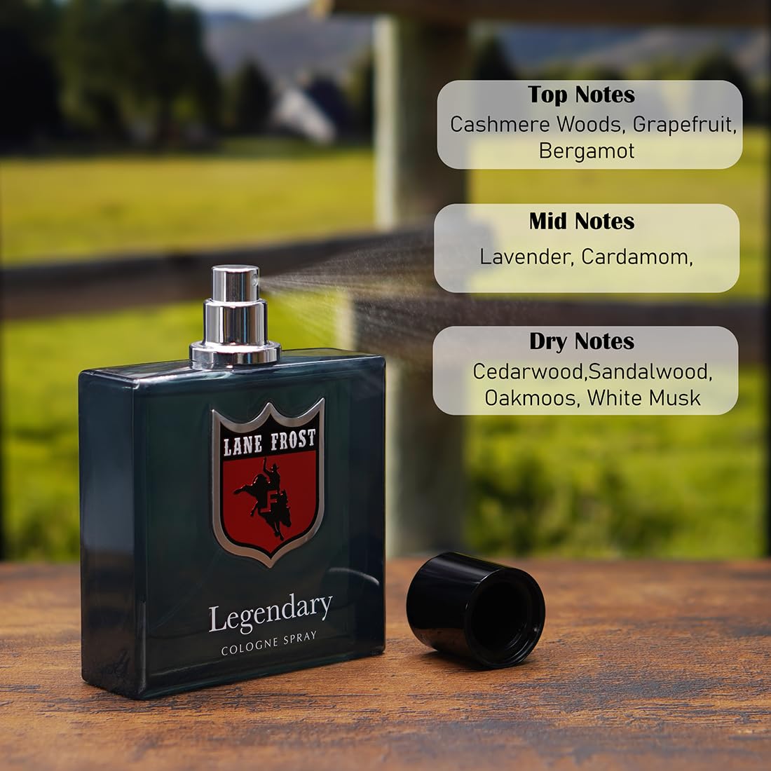 Lane Frost Legendary fragrance bottle with cowboy logo