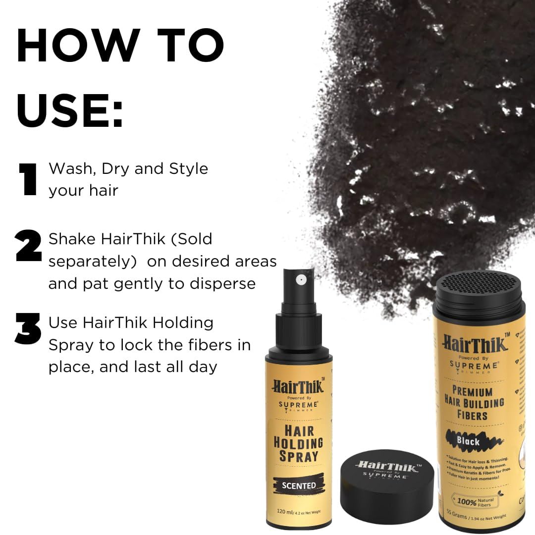 Professional hair texturizer and keratin fiber locking spray bottle detailing