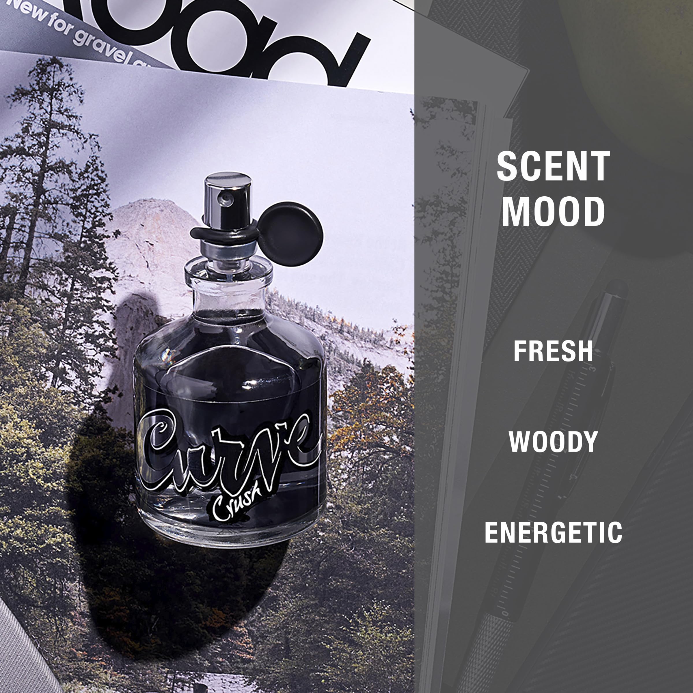 Authentic Curve Crush cologne spray bottle for men detailing the ingredients and volume labels