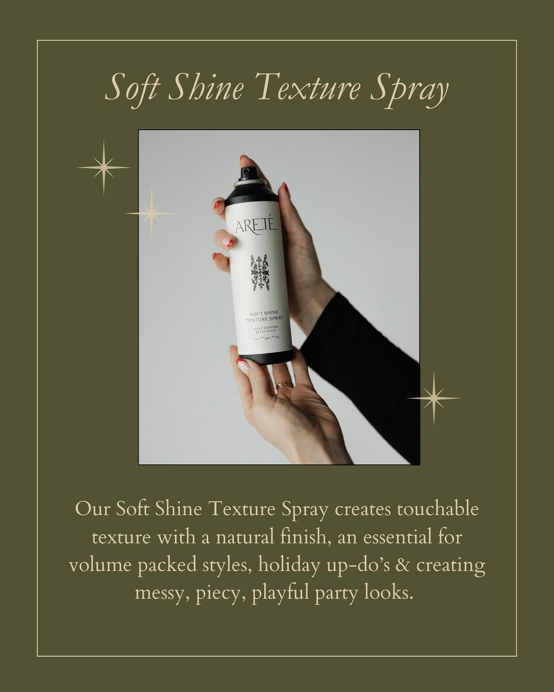 Areté Soft Shine Texture Spray packaging detail