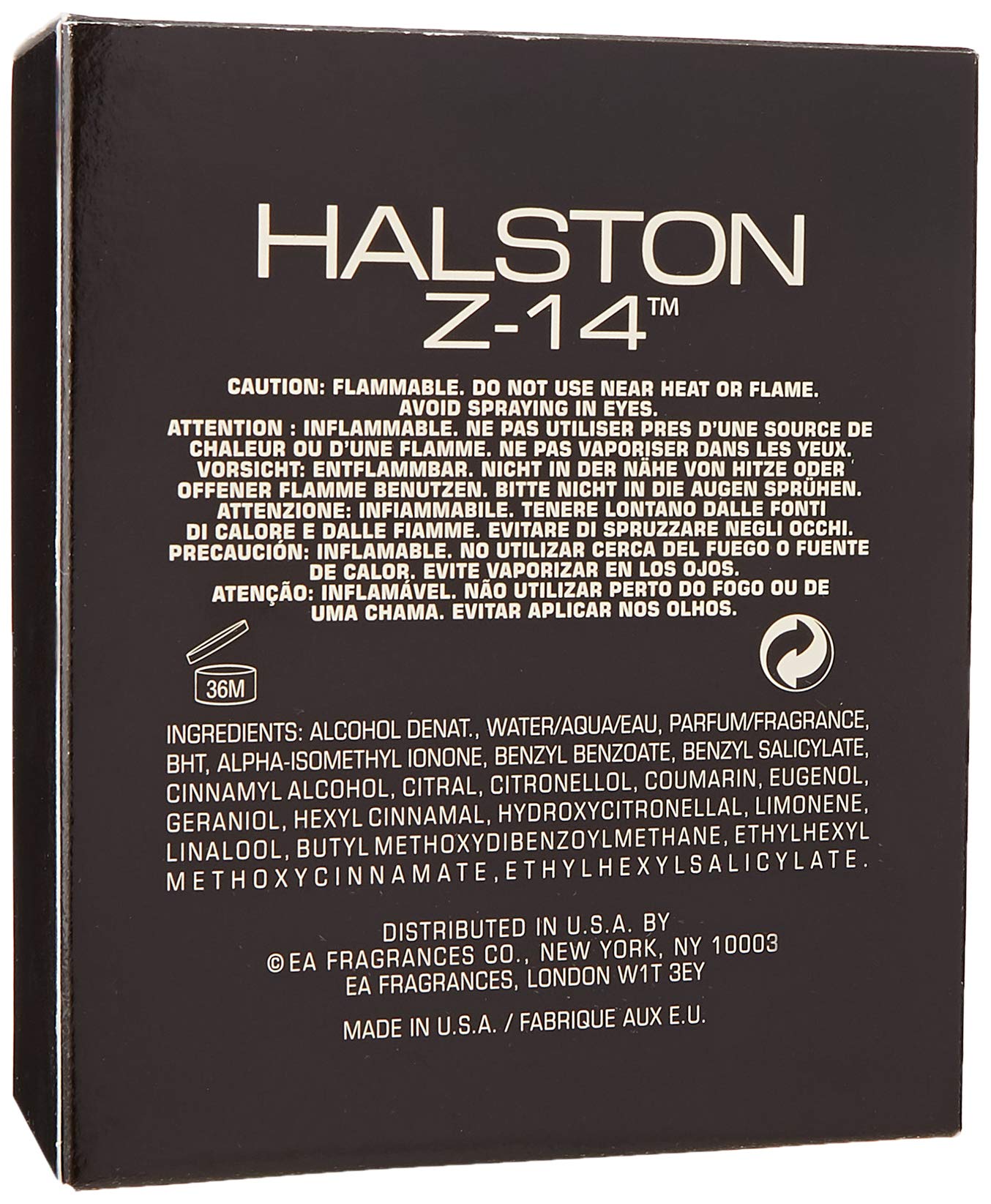 Halston Z-14 masculine woody and mossy cologne spray packaging details
