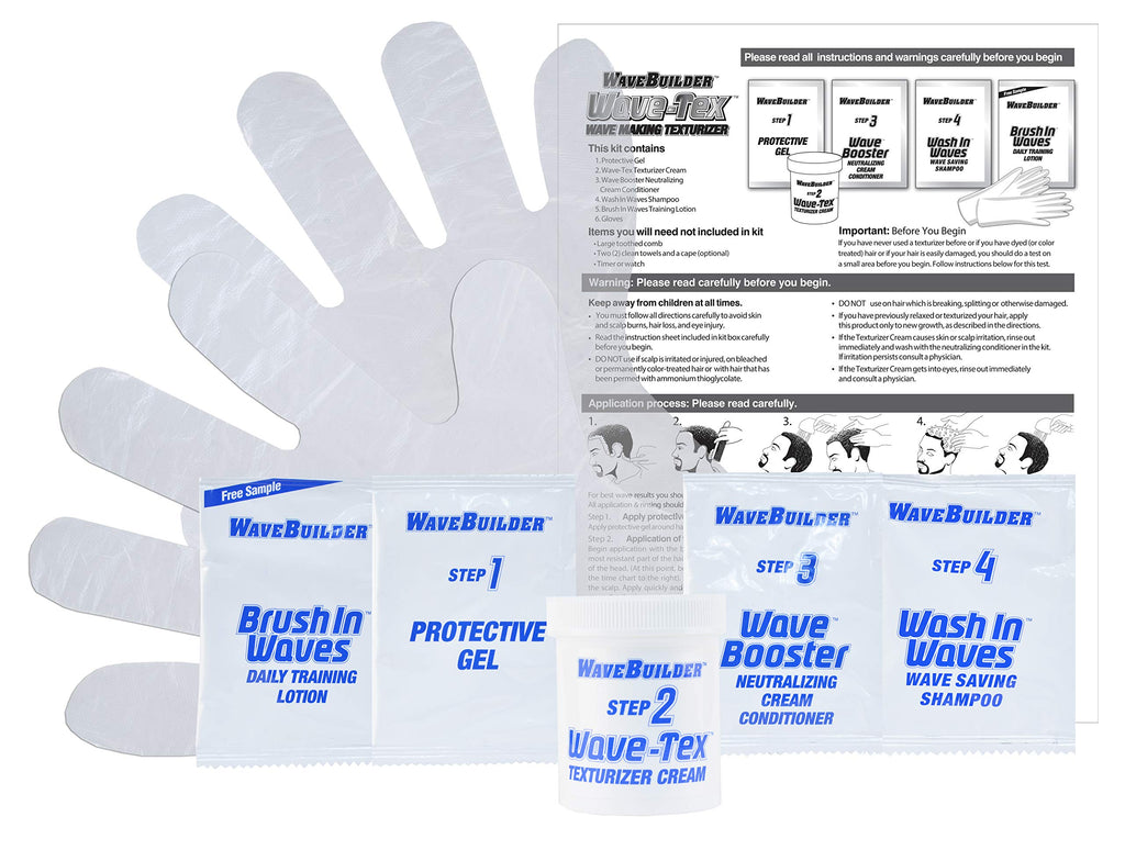Wavebuilder Wave-Tex kit components displayed for hair treatment