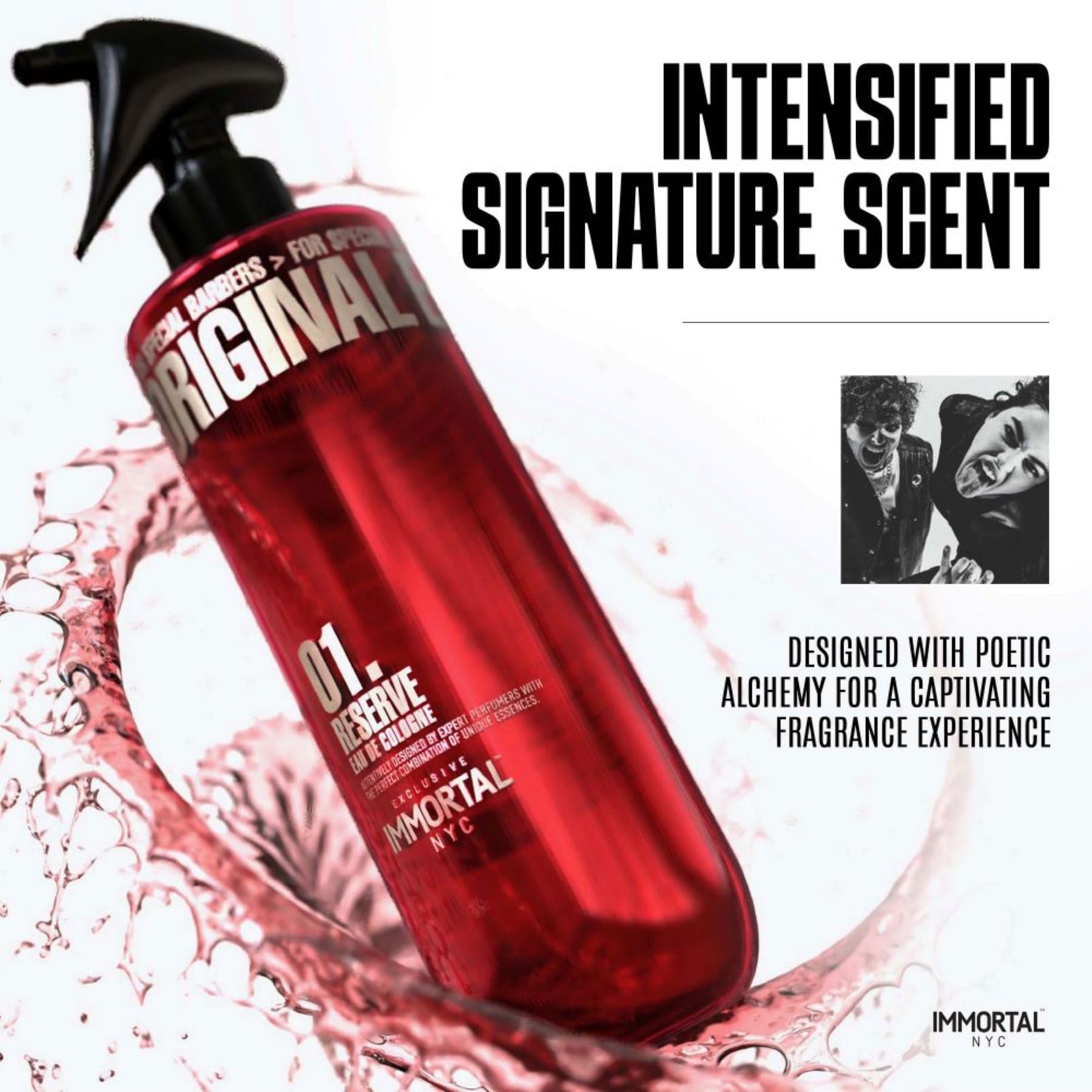 Immortal NYC Reserve 01 cologne bottle in a barber shop setting