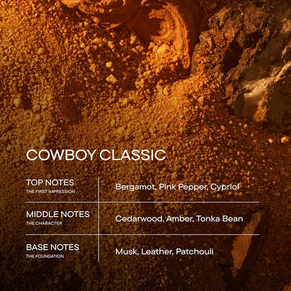 Close up of Harry's Cowboy Classic cologne bottle design