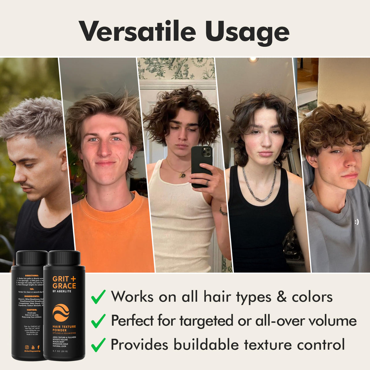 Aberlite hair volume powder product shot illustrating its lightweight packaging design.