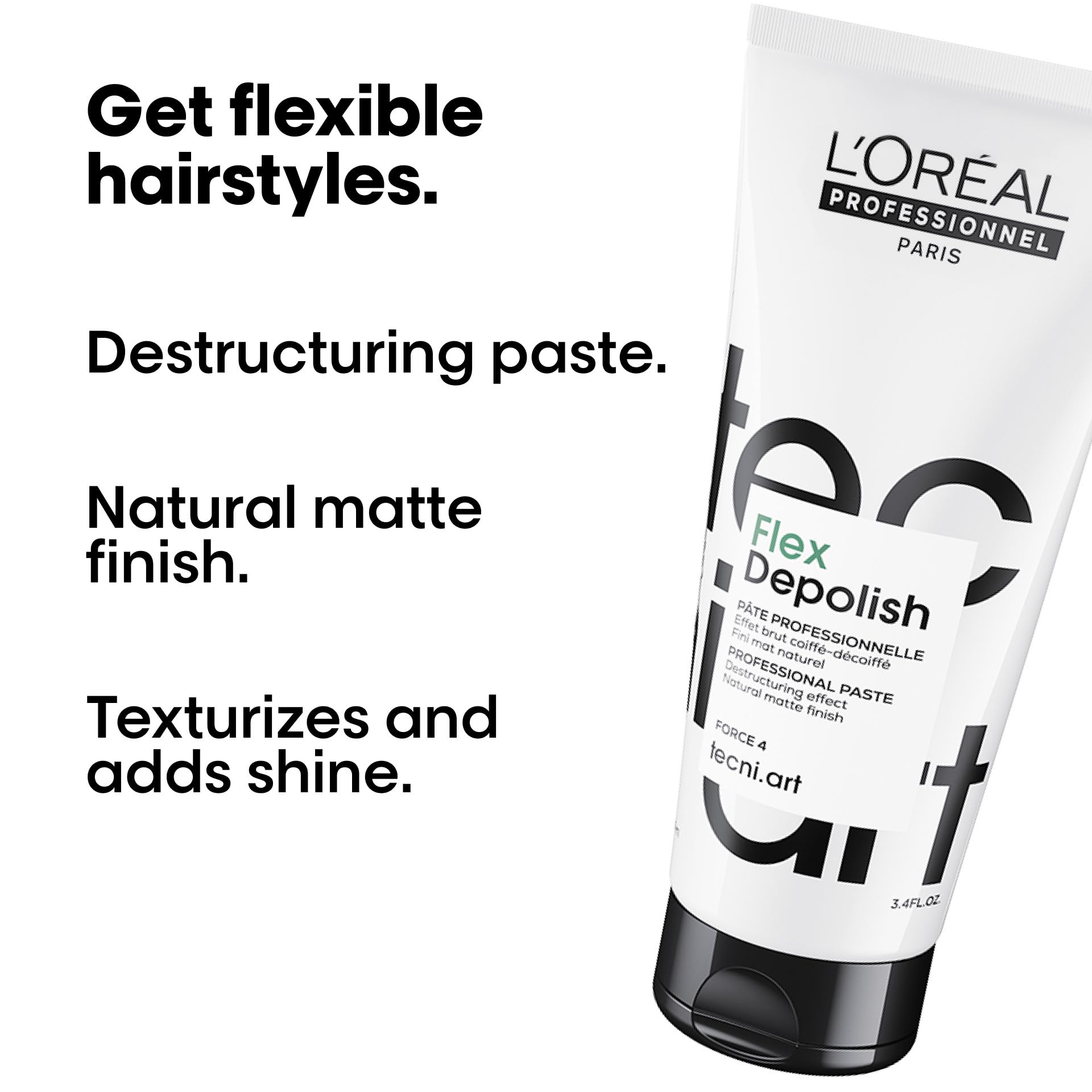 L'Oréal Professionnel Paris Tecni.ART Flex Depolish 3.4 fluid ounces container side view layout.