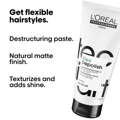 L'Oréal Professionnel Paris Tecni.ART Flex Depolish 3.4 fluid ounces container side view layout.