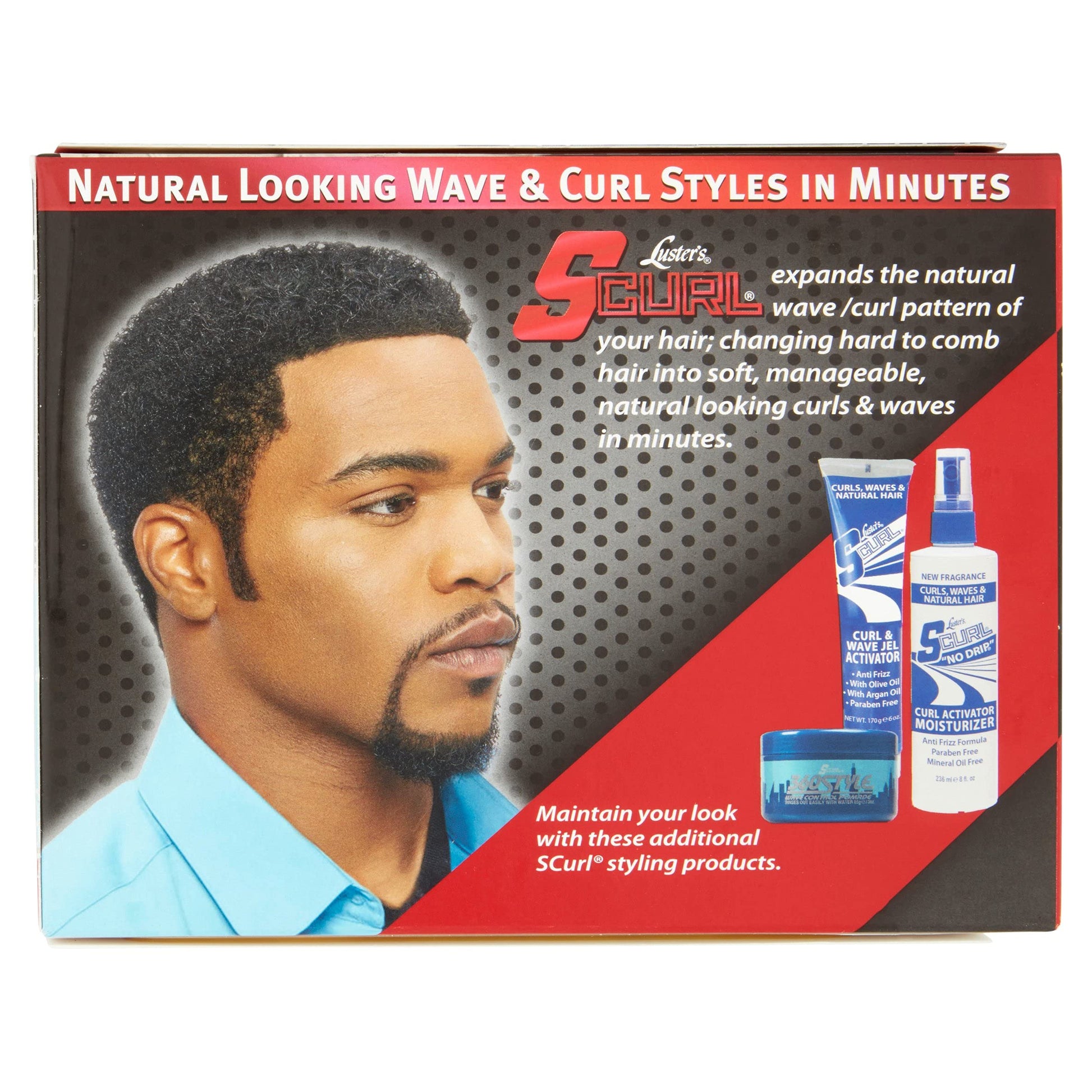 Side view of Luster texturizer kit package highlighting the two applications feature.