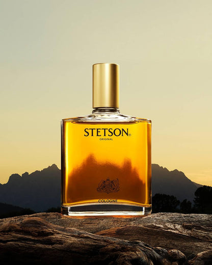 Stetson by Scent Beauty cologne for men showing the top spray nozzle mechanism and packaging text details