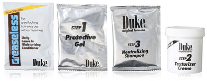 Complete contents of Duke men hair styling cream kit including gloves and application components