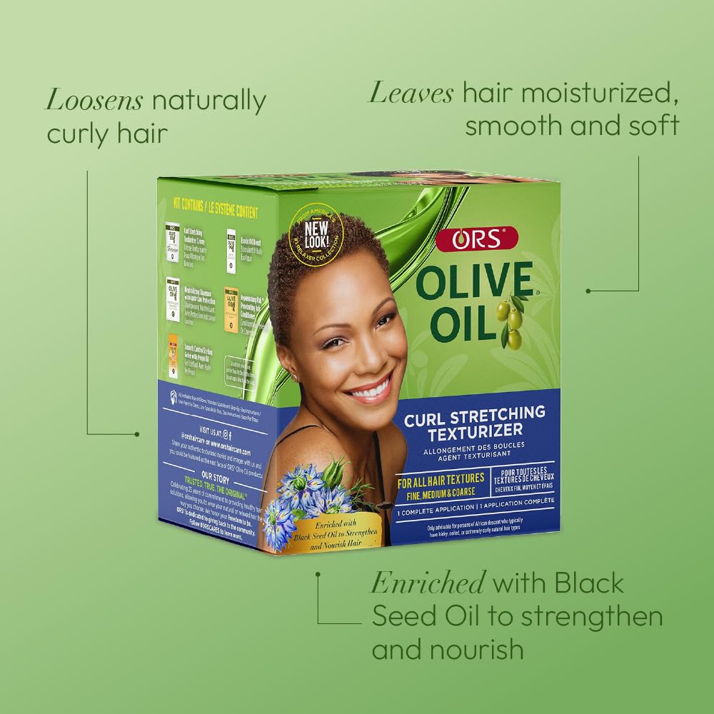 Side view of ORS texture softening product showing hair texture suitability chart