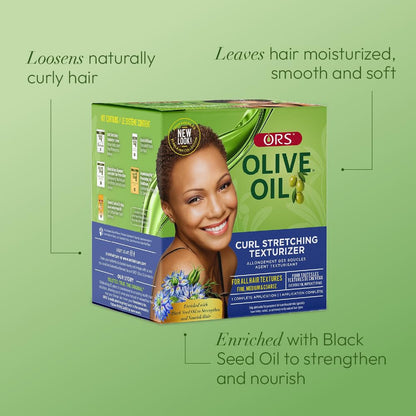Side view of ORS texture softening product showing hair texture suitability chart