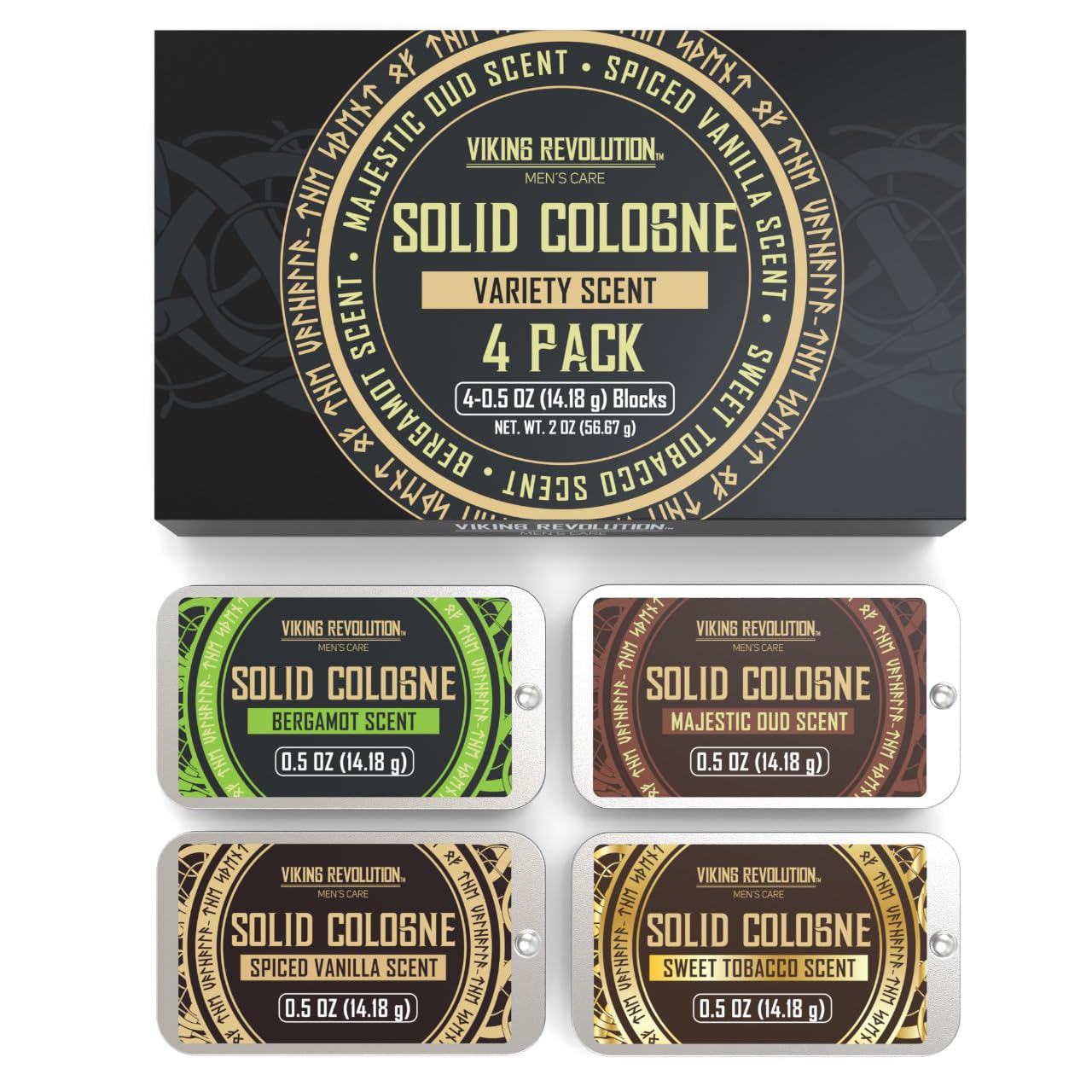 Viking Revolution 4 Pack cologne set packaging close up