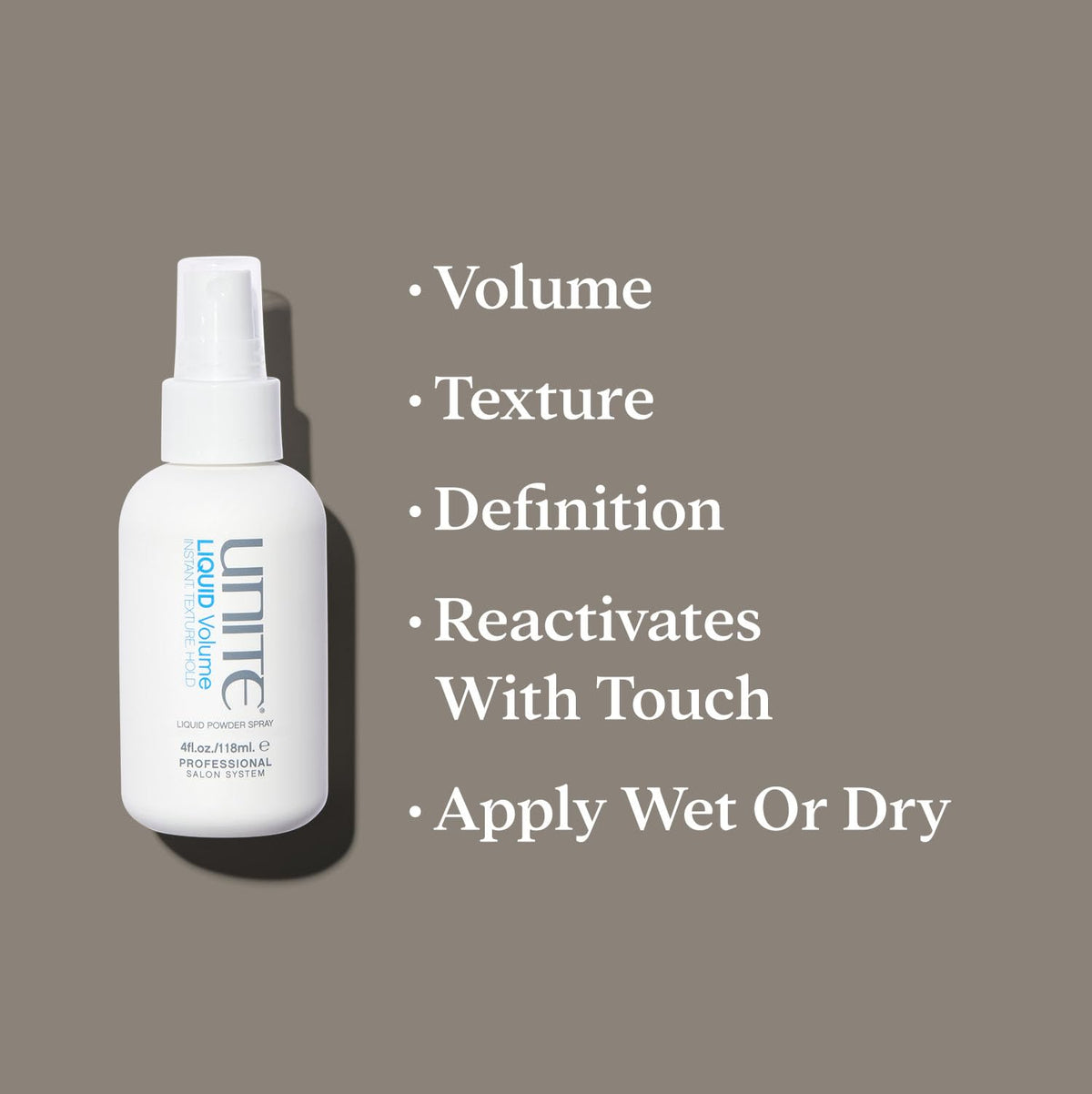 Premium UNITE volume and texture hair styling spray for weightless body and hold