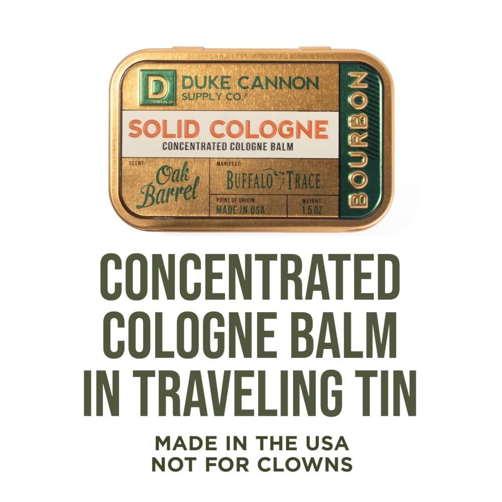Side profile of Duke Cannon Bourbon travel-sized tin