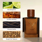 Authentic Tru Fragrance Beauty Yellowstone cologne bottle on a wooden surface