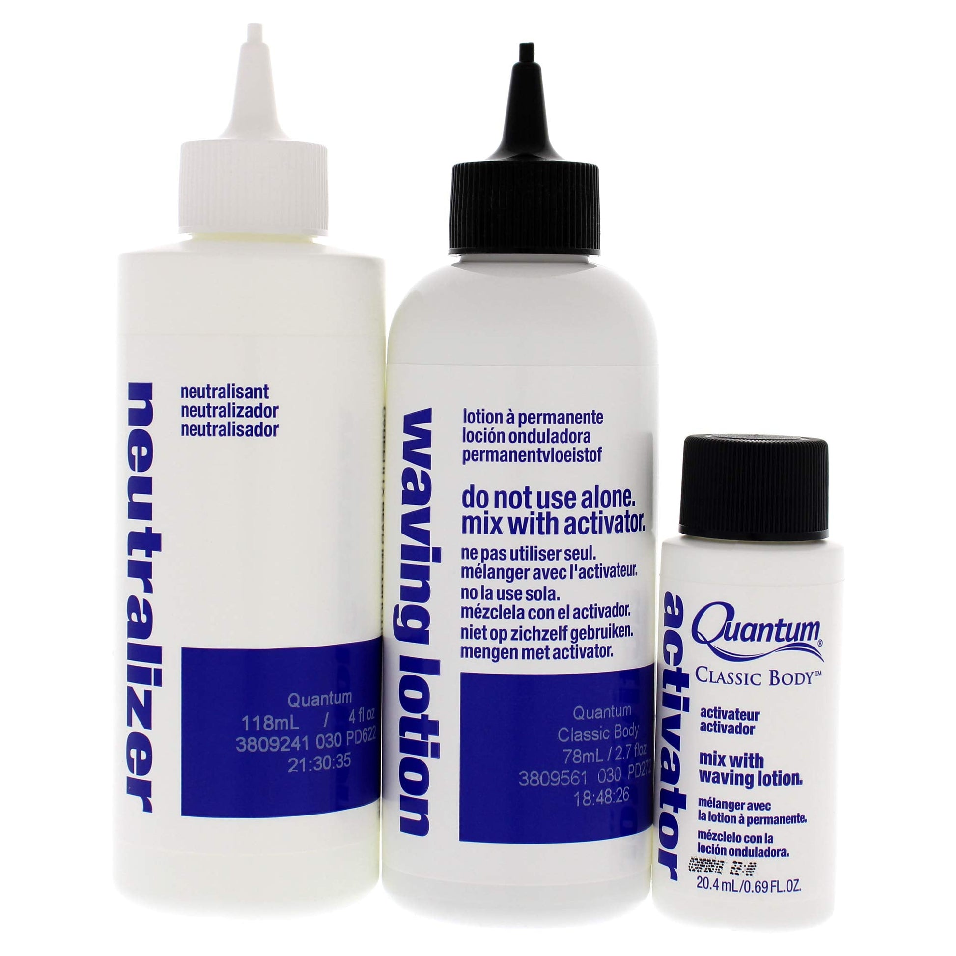 Back label of Zotos Quantum Classic Body Acid Permanent with product benefits and attributes