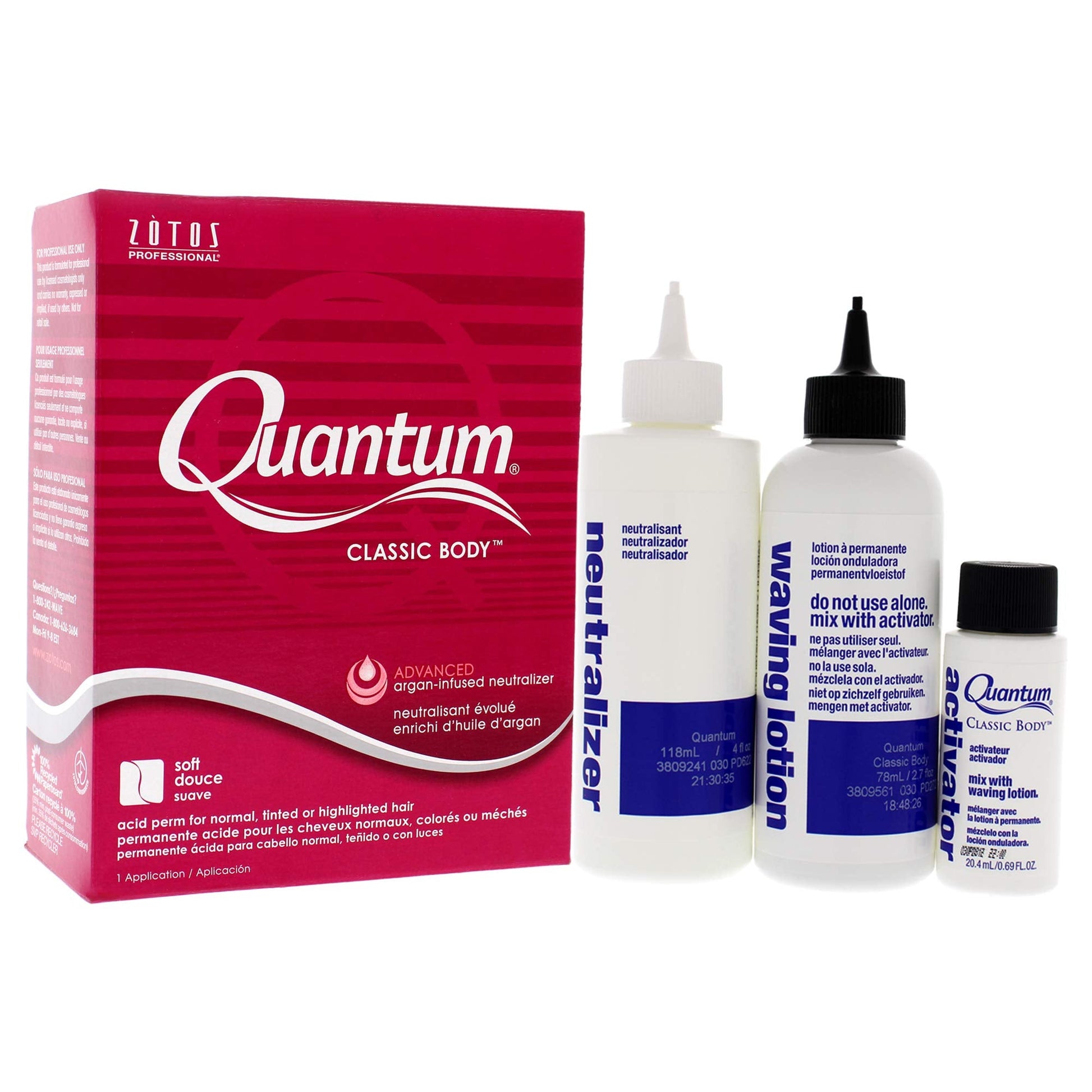 Zotos Quantum waving lotion and advanced conditioning neutralizer bottles side by side