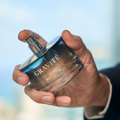 Back view of Particle Gravité cologne bottle with label