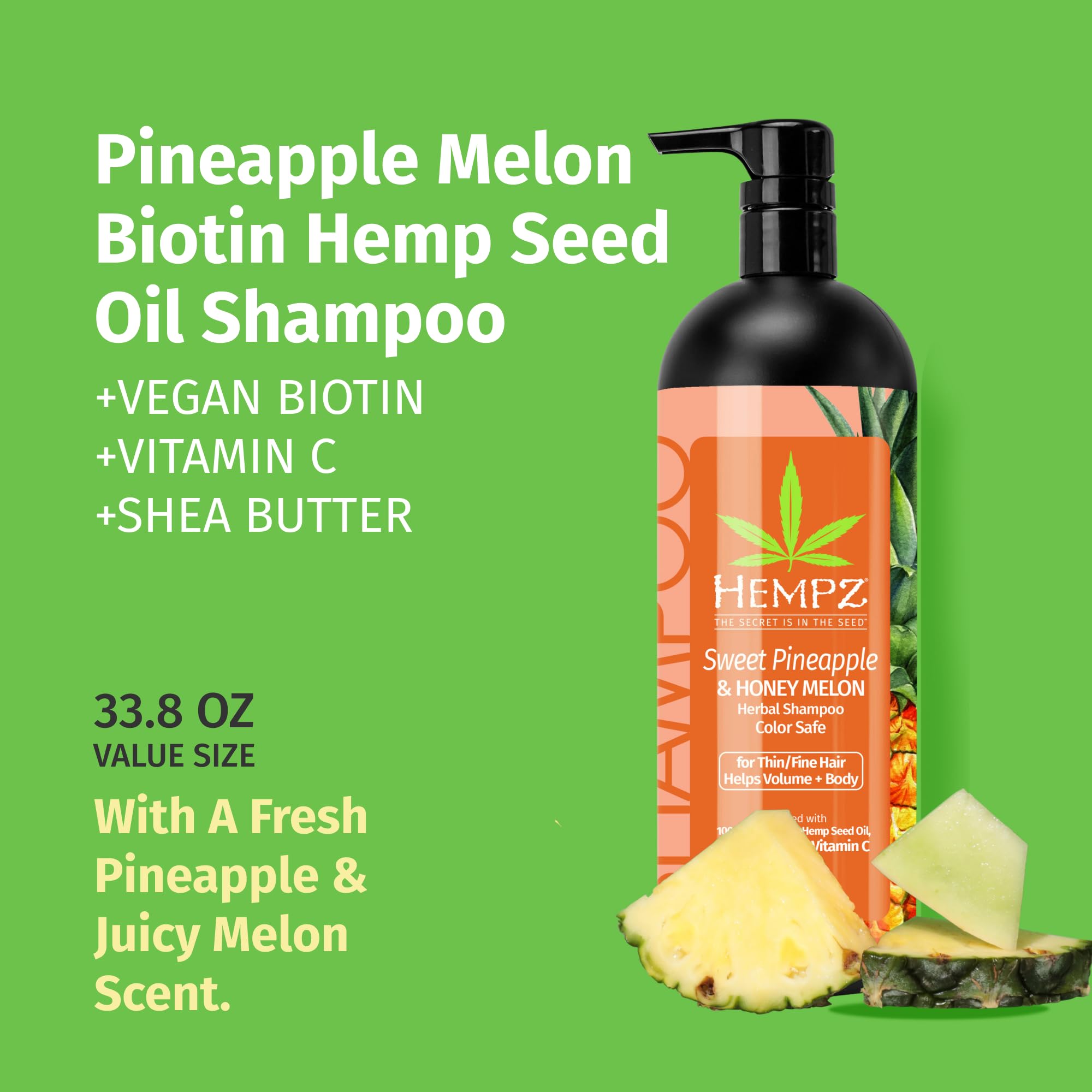Hempz herbal shampoo for thin hair 33.8 fluid ounces pump bottle