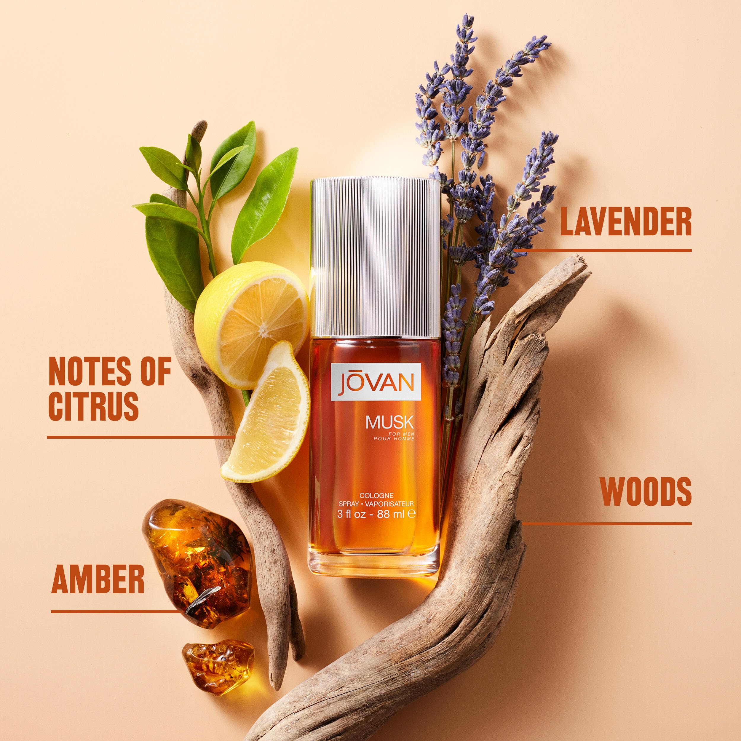 Authentic Jovan Musk for Men Cologne packaging highlighting the brand name and classic orange box design