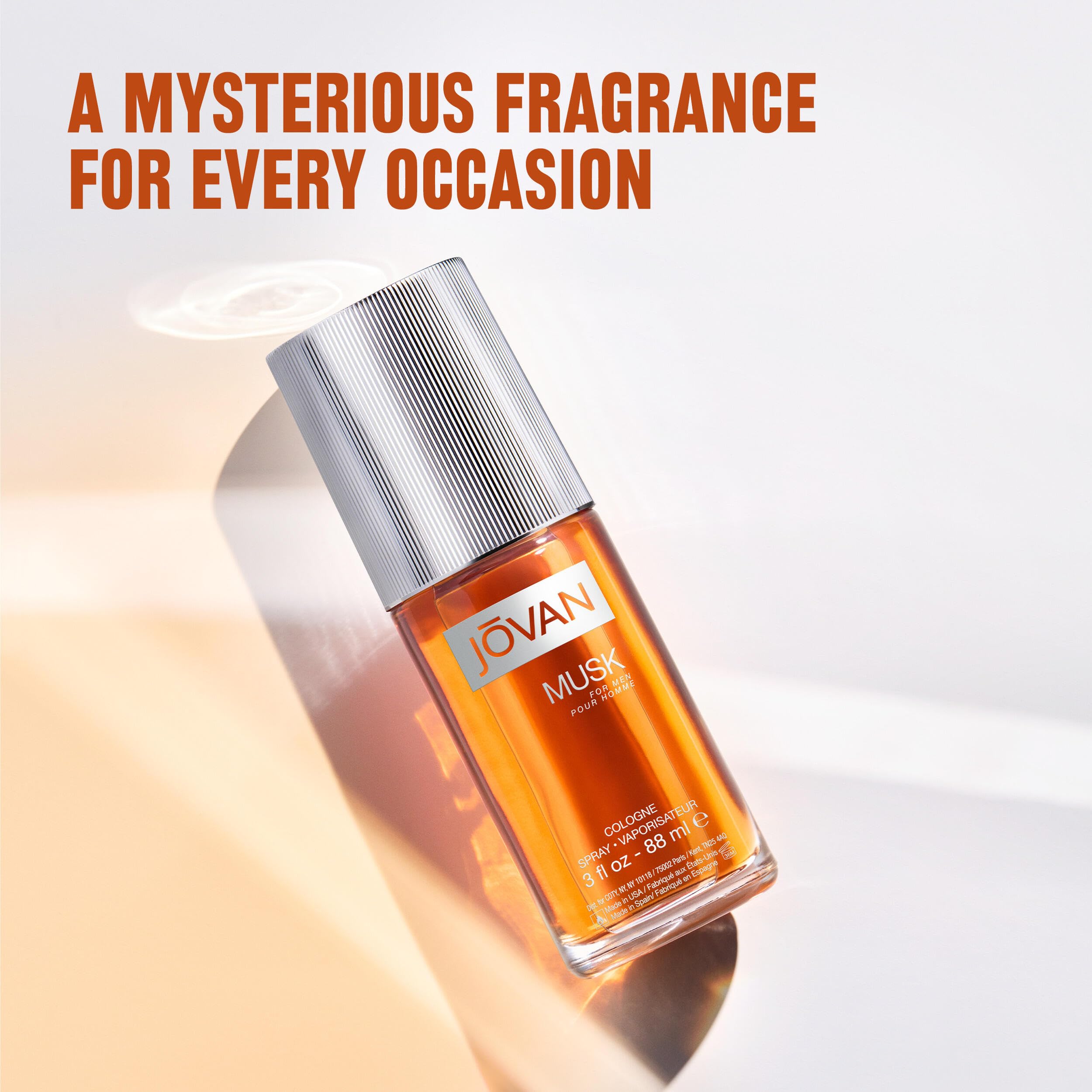 Side profile of the travel size Jovan Musk Eau de Cologne glass spray bottle for men