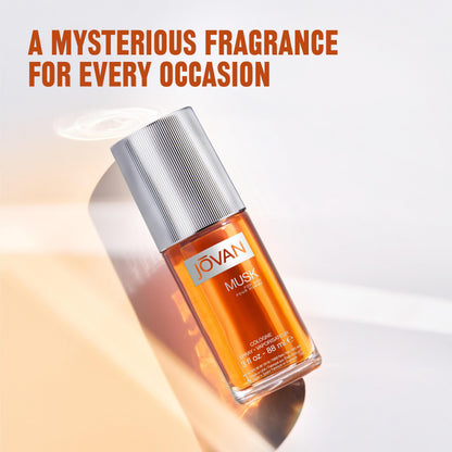 Side profile of the travel size Jovan Musk Eau de Cologne glass spray bottle for men