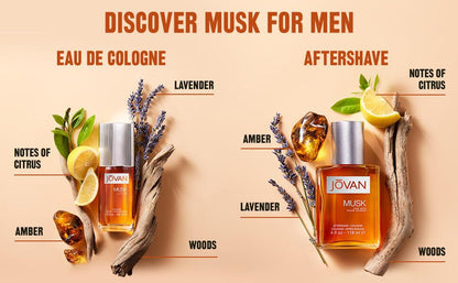 Imported Jovan Musk for Men Cologne Spray bottle displayed elegantly on a clean flat surface