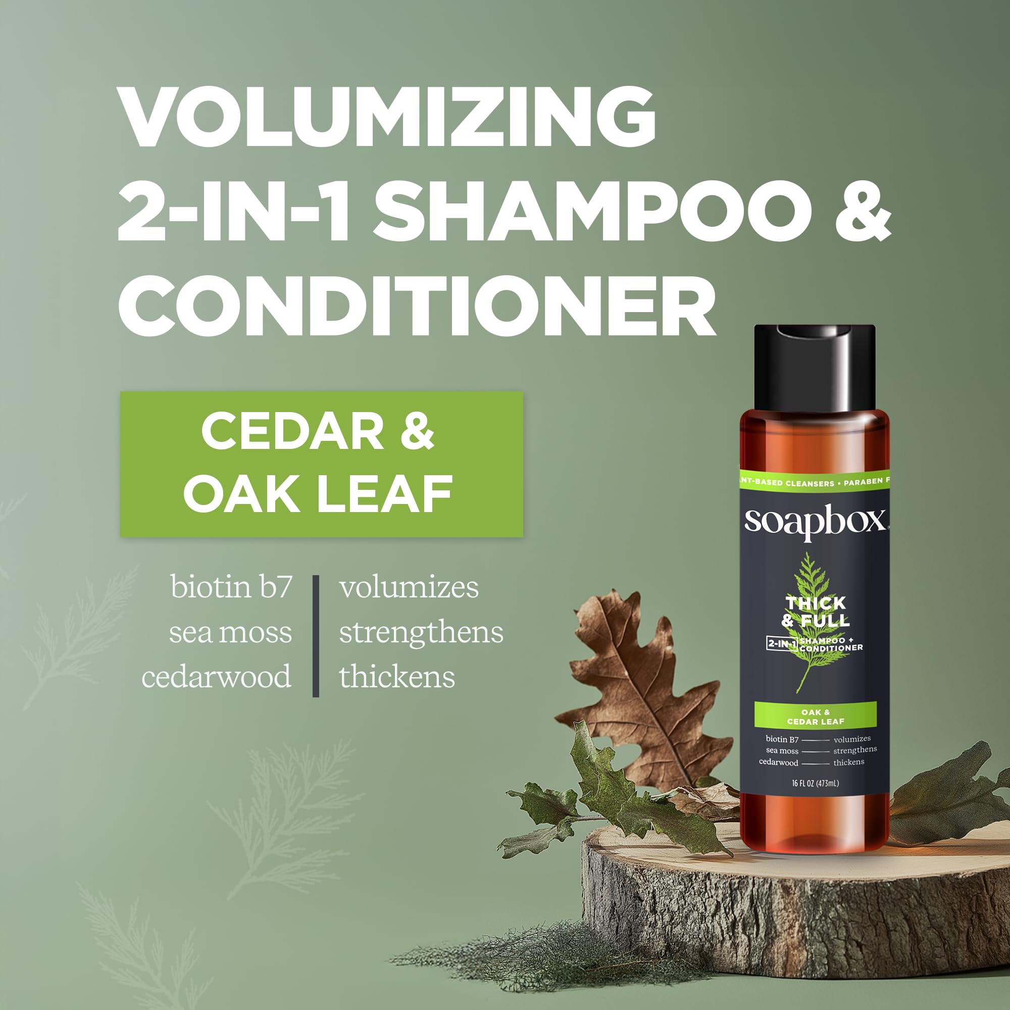 Soapbox Men's Thick and Full hair care 16 ounce bottle
