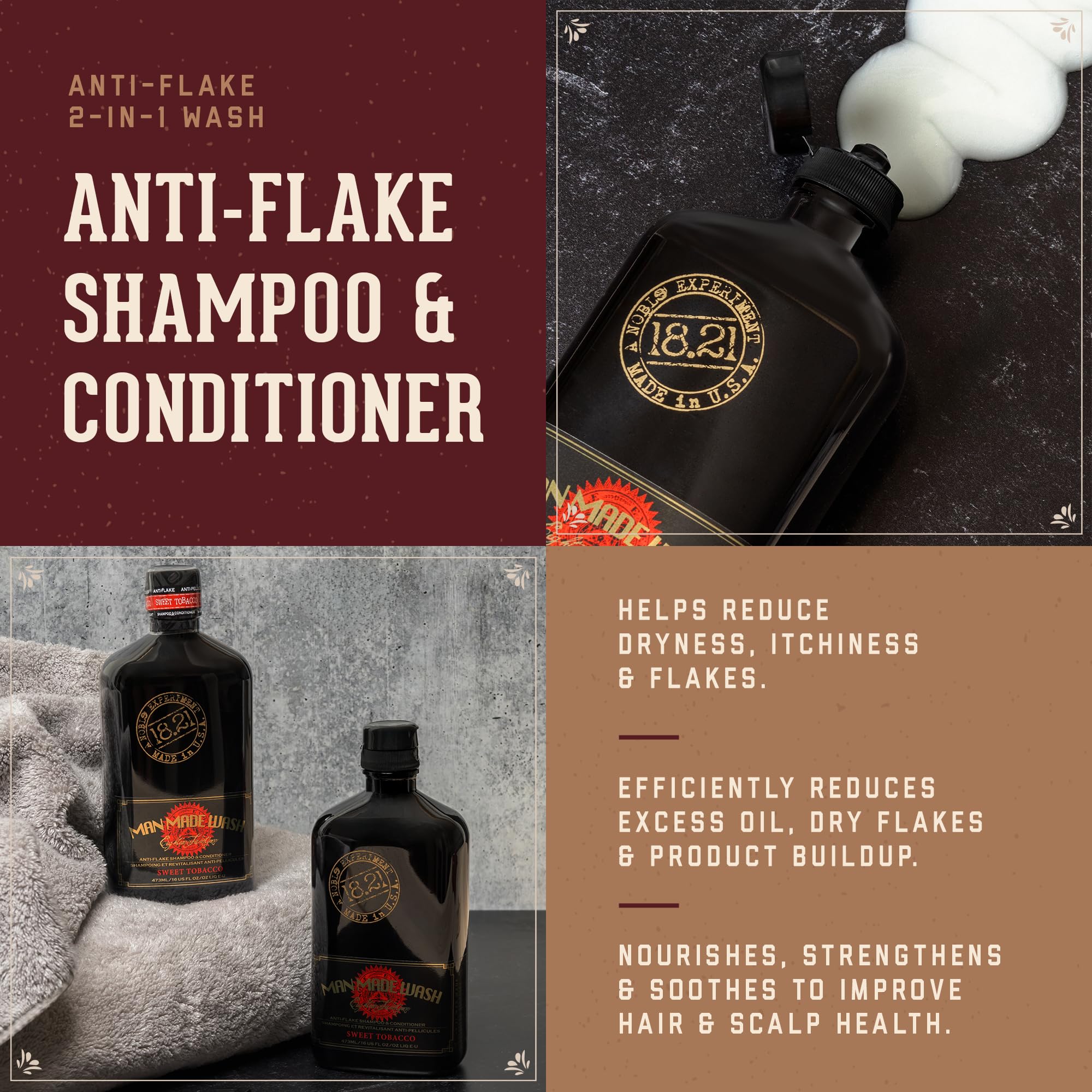 18.21 Man Made Sweet Tobacco anti-flake hair wash bottle label
