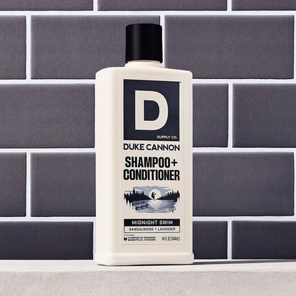 Duke Cannon 2 in 1 hair wash ingredients and benefits label