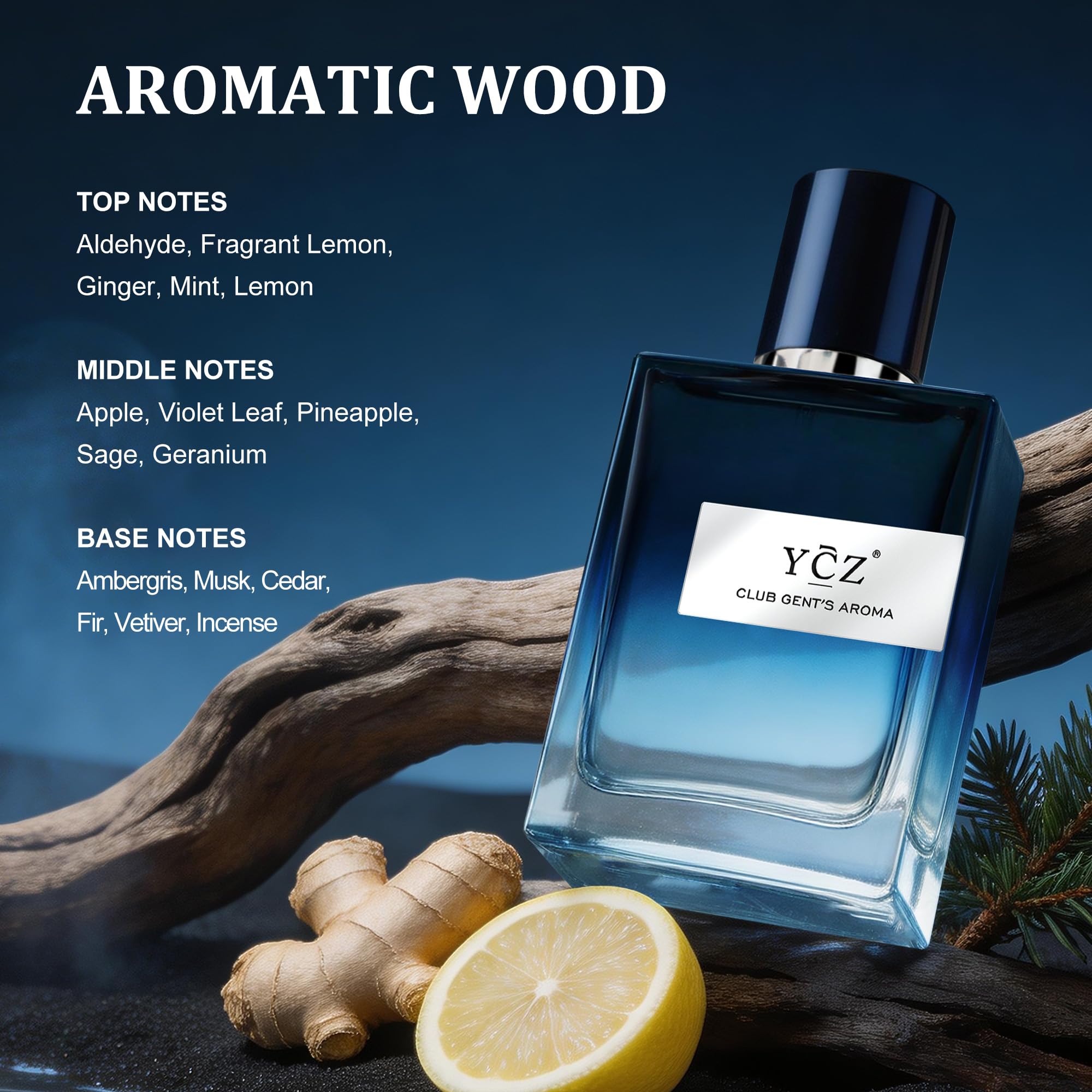 Close up view of Ycz Club fragrance bottle label