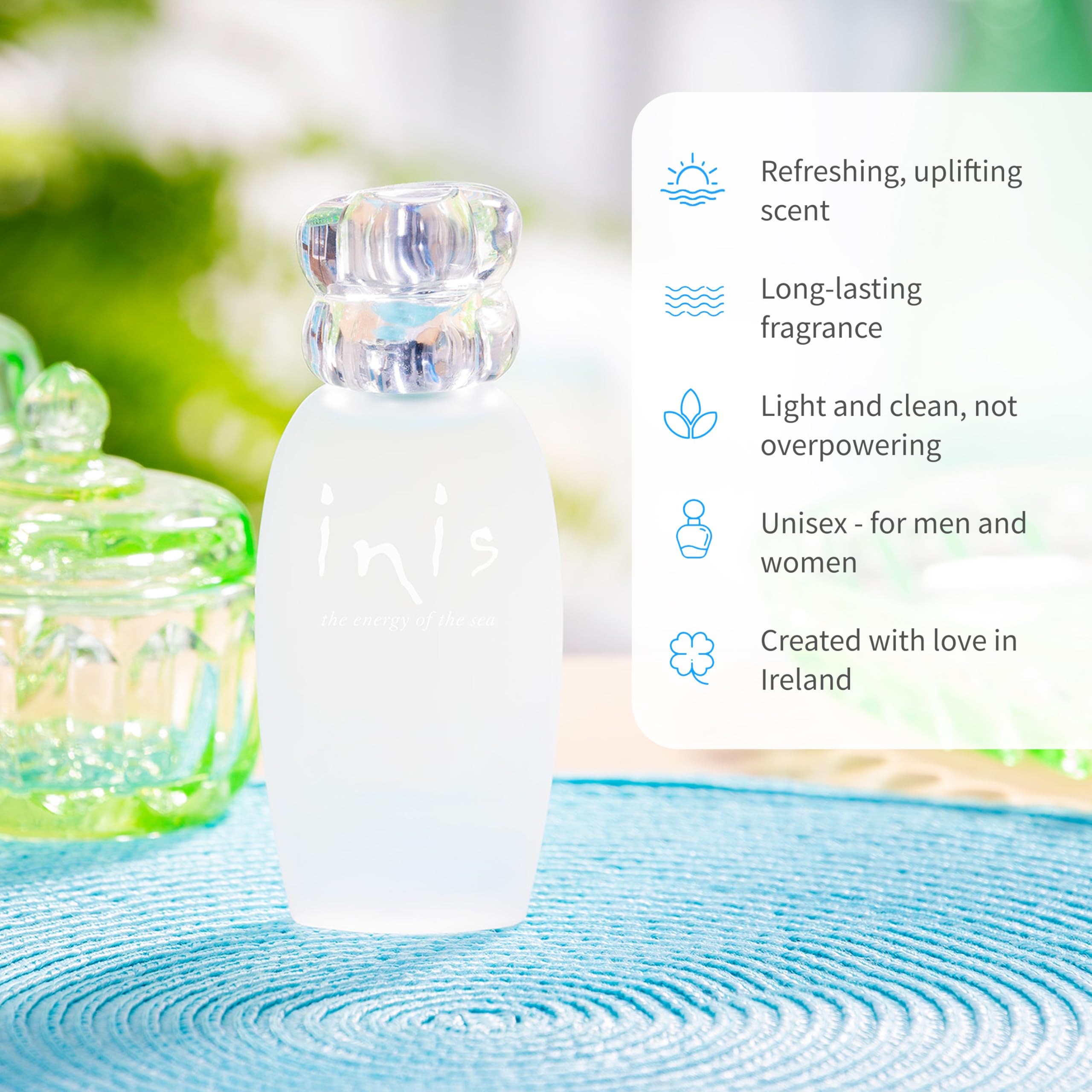 Authentic unisex marine perfume bottle angled view showing the clean liquid and spray top.