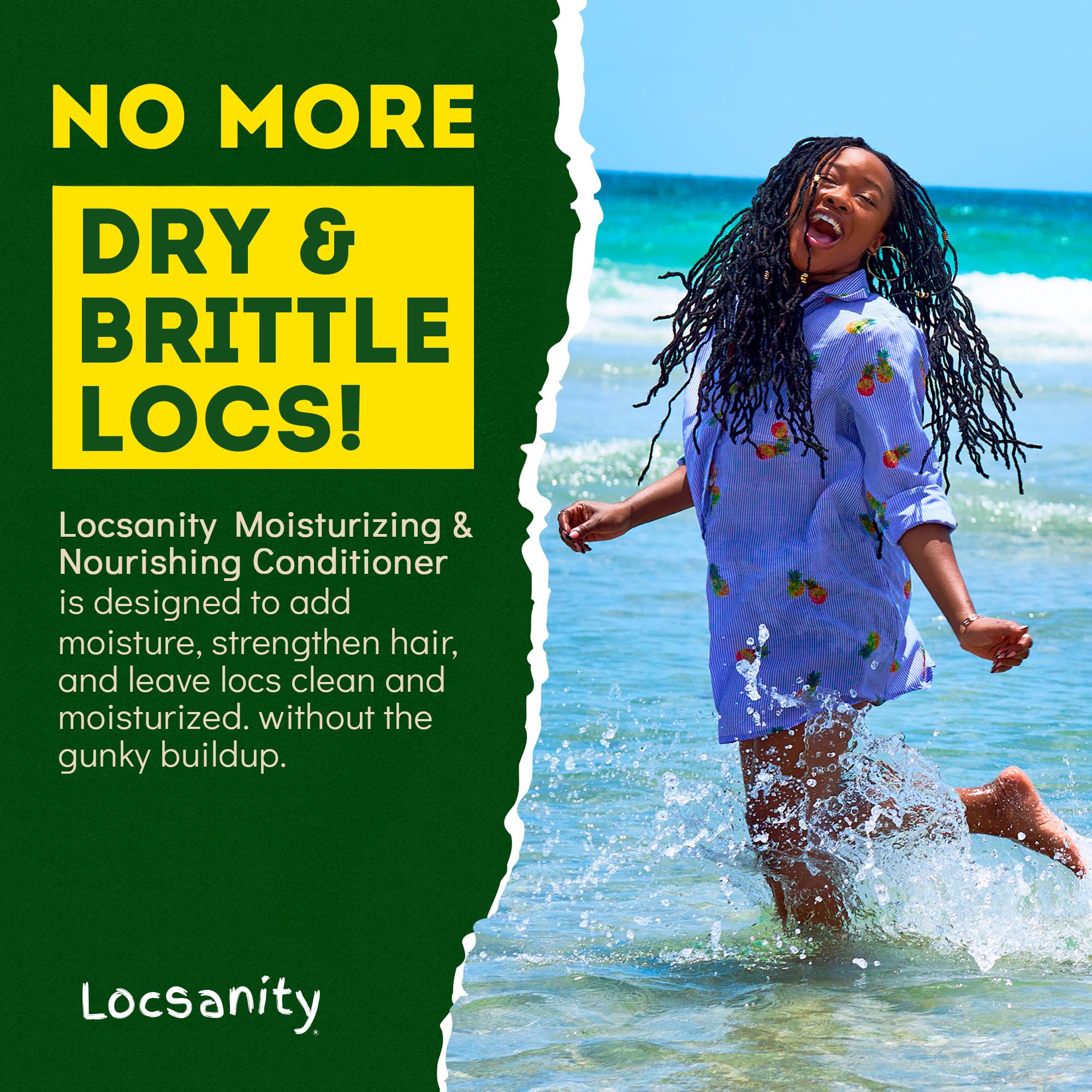 Locsanity 12 fluid ounce bottle next to natural hair locs