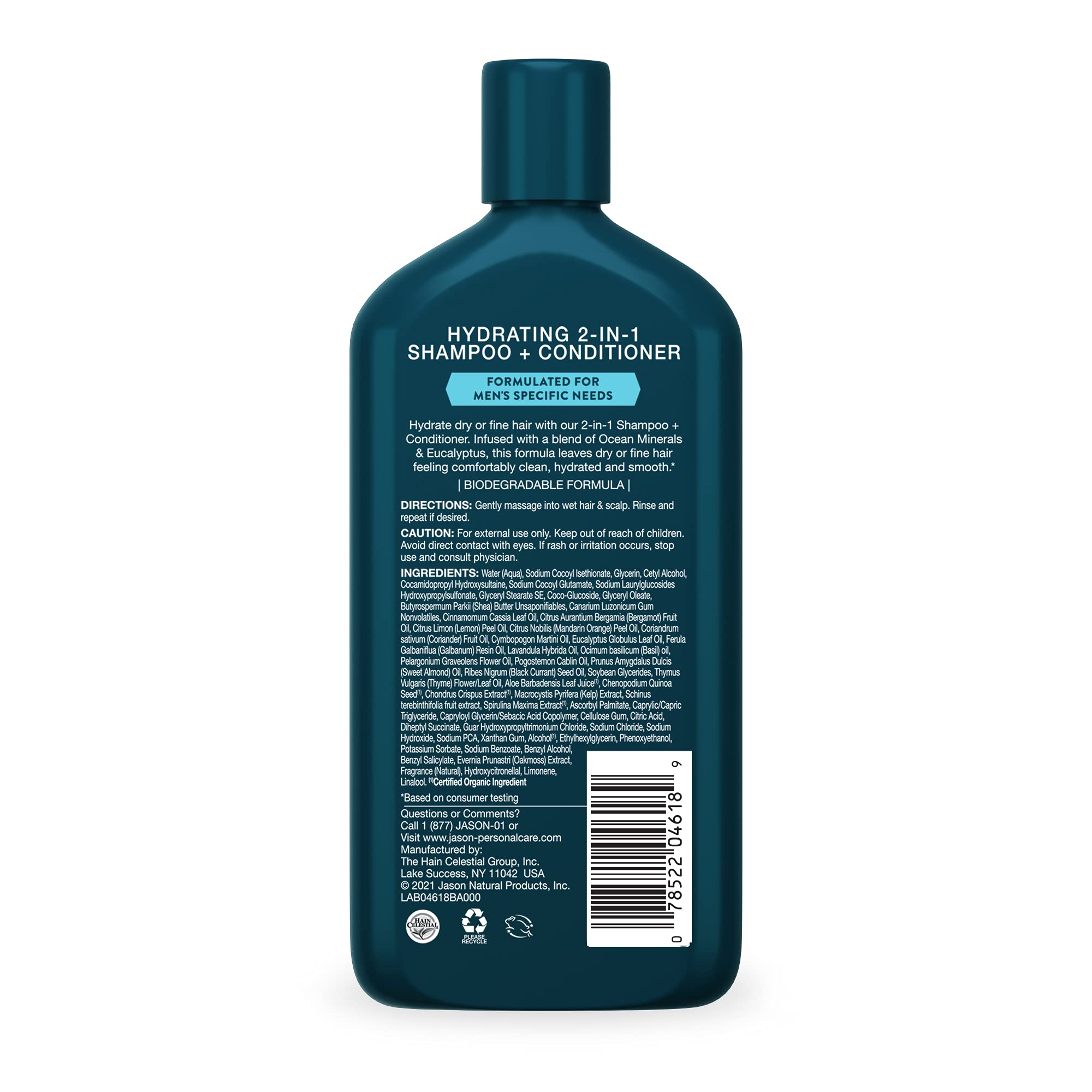 Back view of Jason 2 in 1 shampoo showing ingredients
