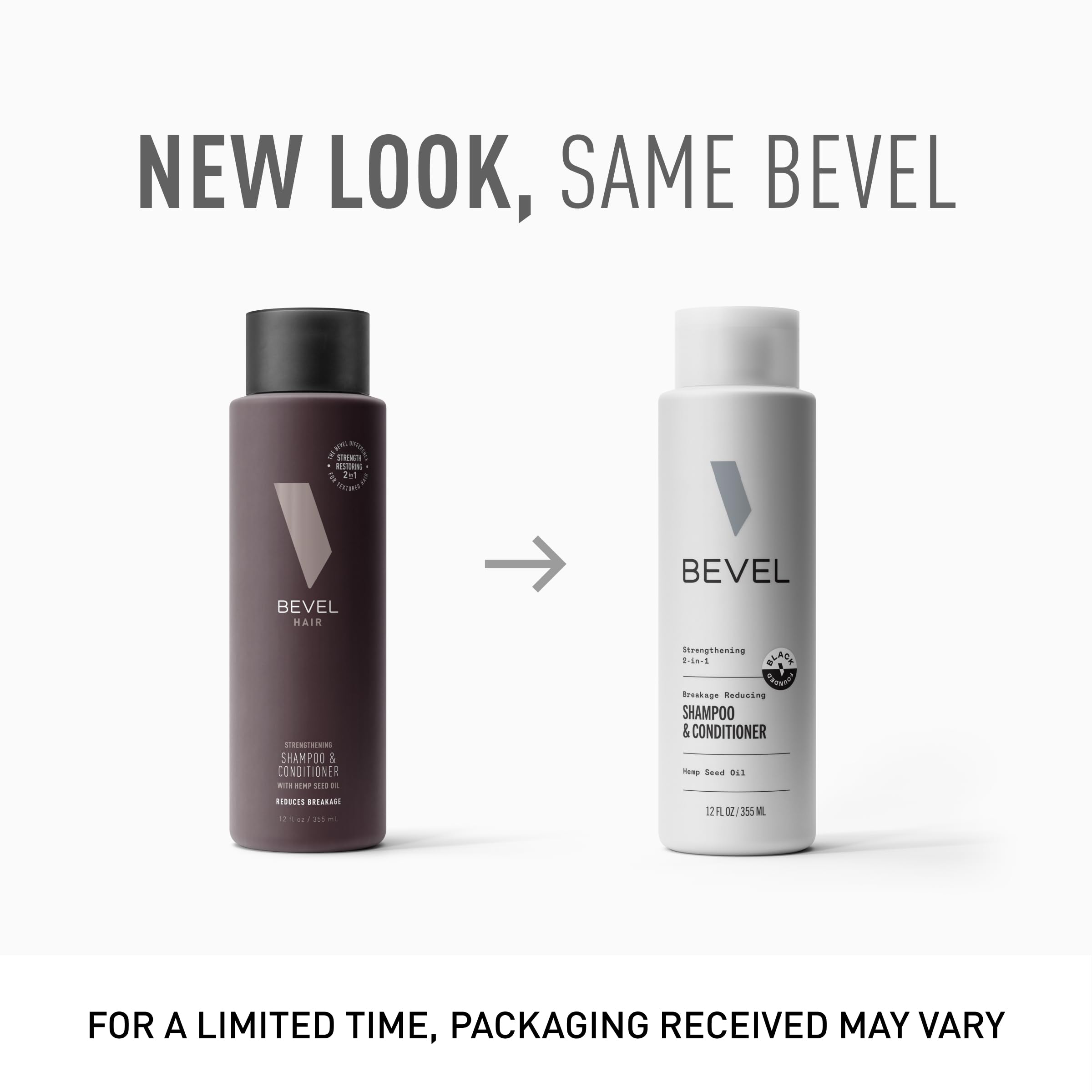 Bevel 2-in-1 hair wash bottle showing hemp seed oil and biotin label
