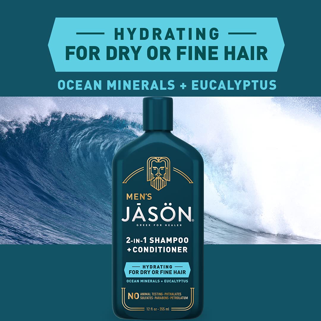 Jason hair care bottle held in hand for size reference