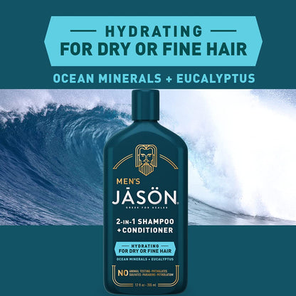 Jason hair care bottle held in hand for size reference