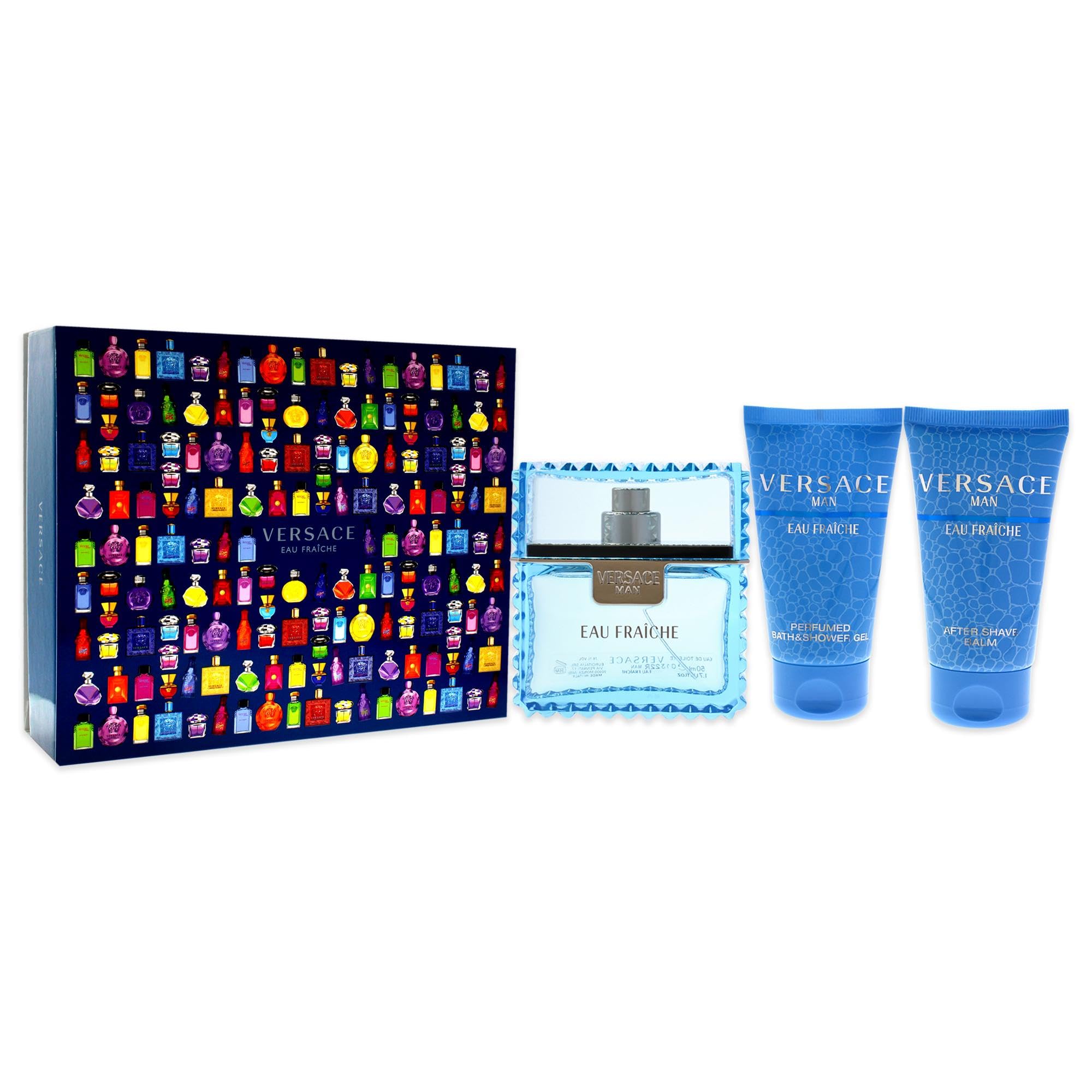 Imported designer men's fragrance collection highlighting the detailed blue textured gift box and silver branding accents