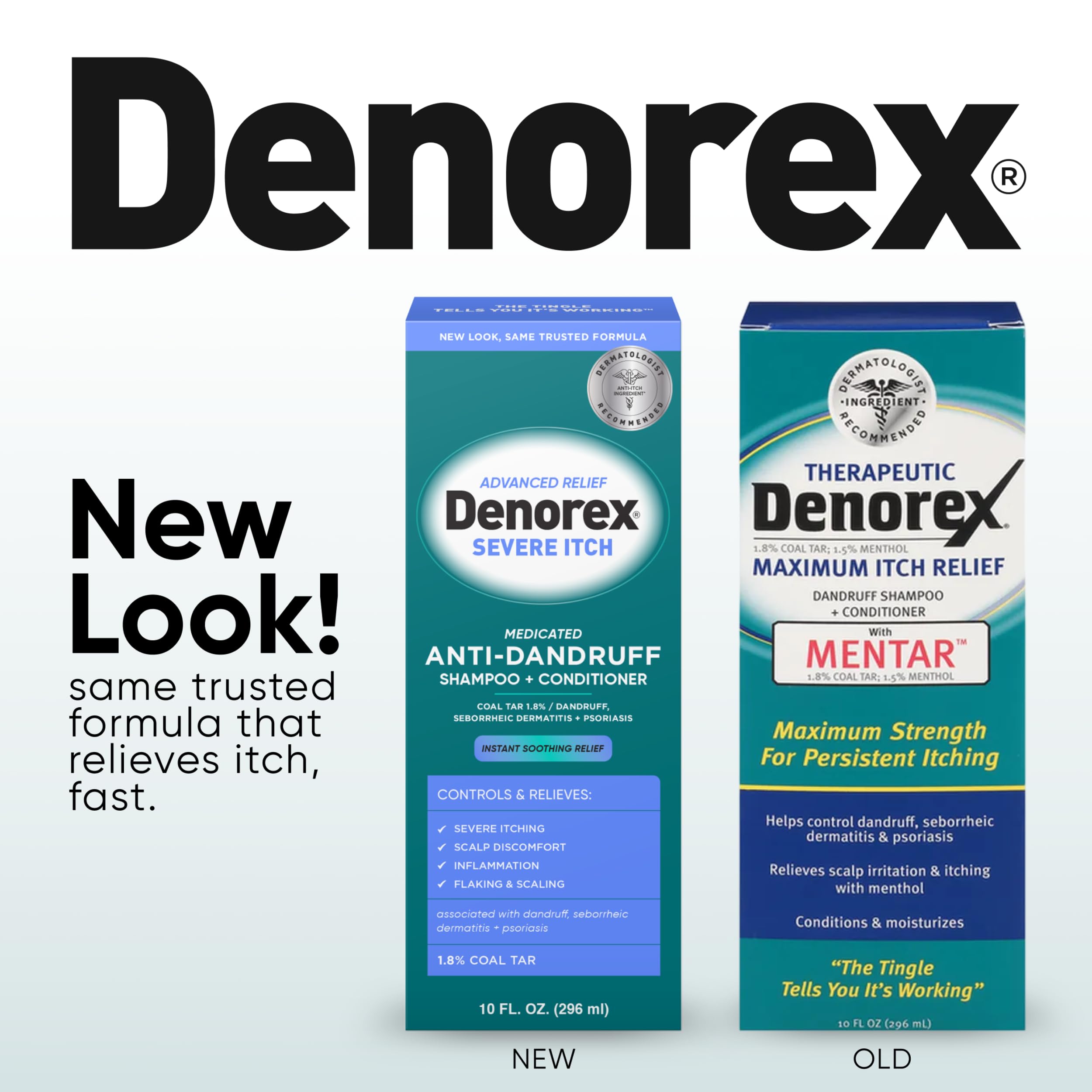 Denorex 2-in-1 medicated shampoo 10 fluid ounces bottle