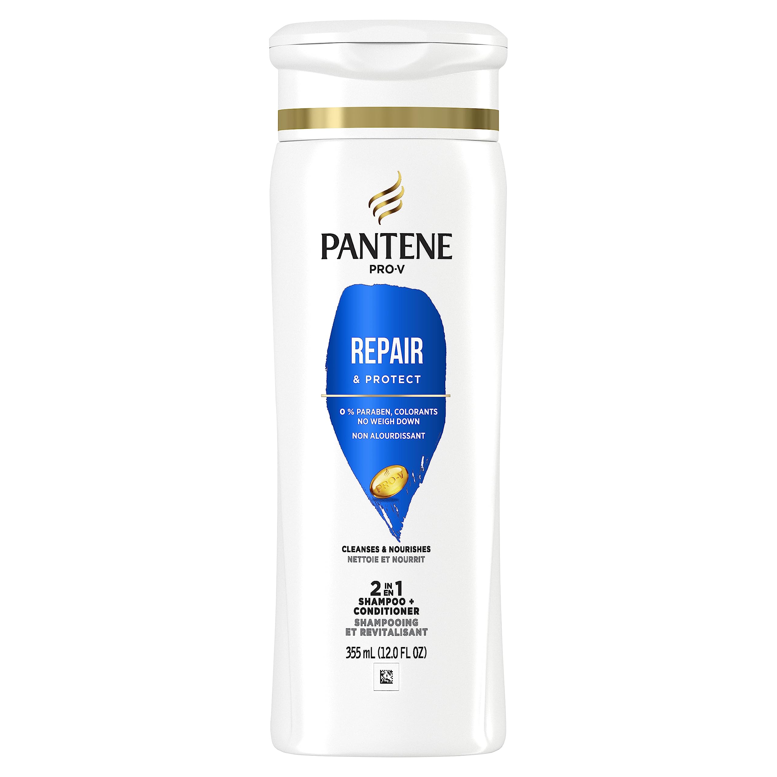 Side view of Pantene 12.6 fluid ounce shampoo bottle