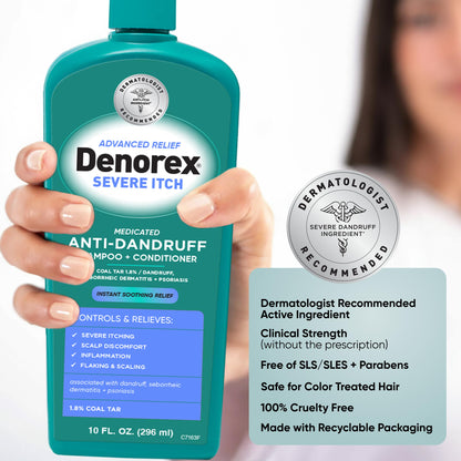 Side profile of Denorex Severe Itch shampoo bottle