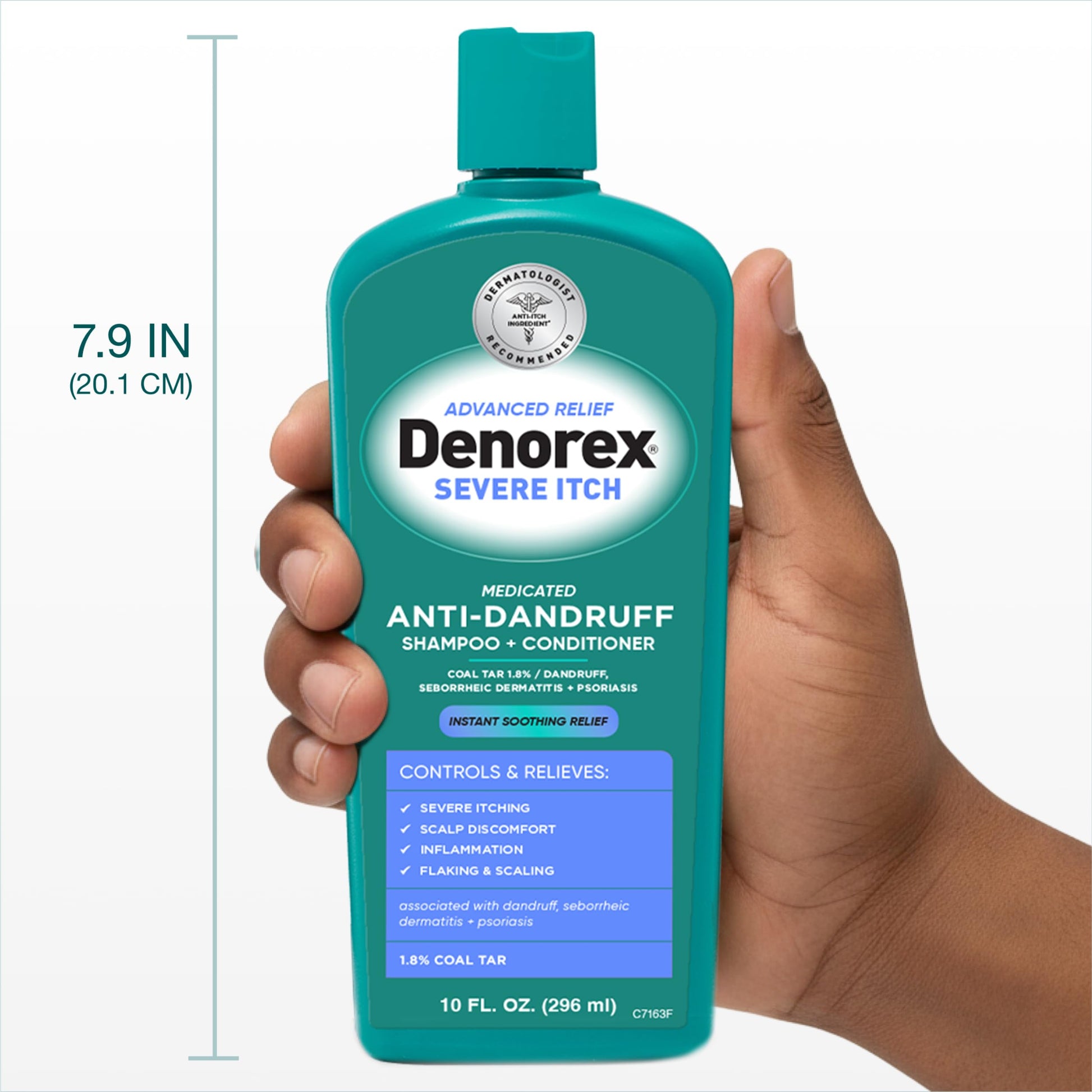 Close up of Denorex shampoo packaging