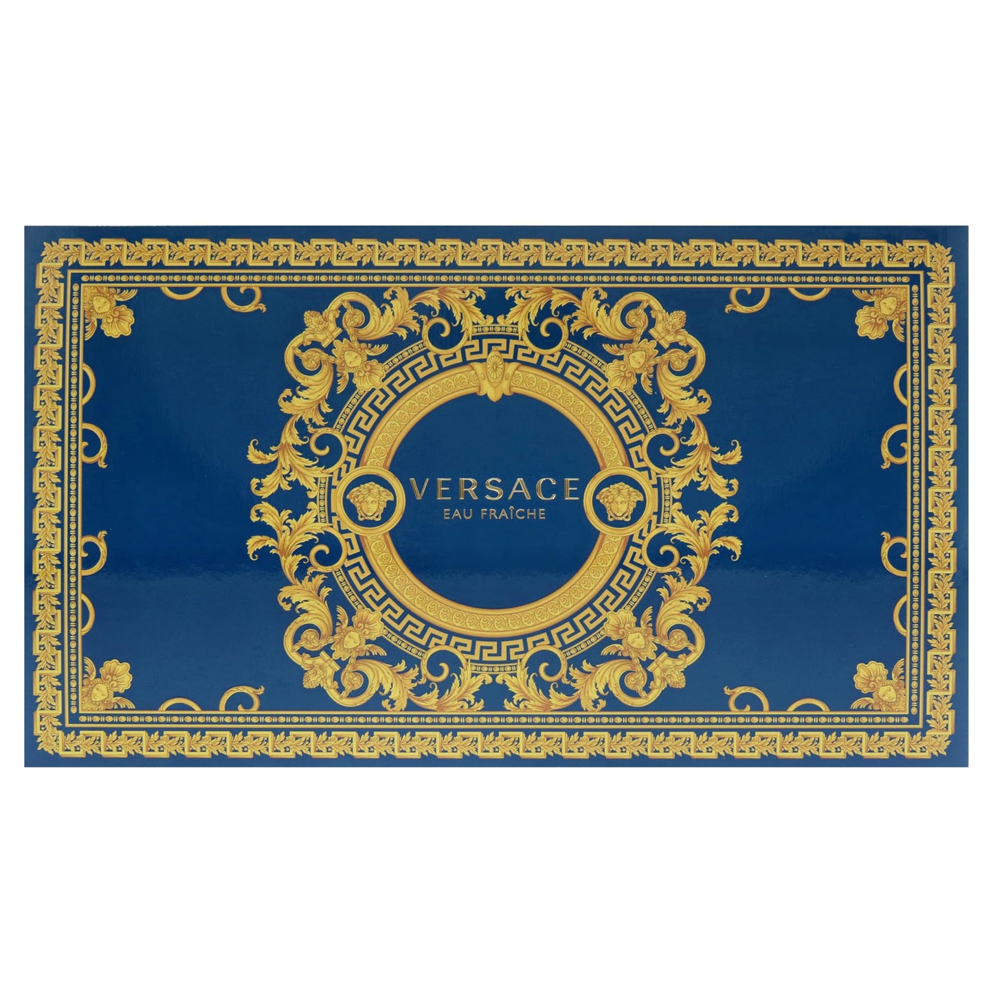 Full overview of the contents inside the Versace Eau Fraiche men's three piece luxury gift box.