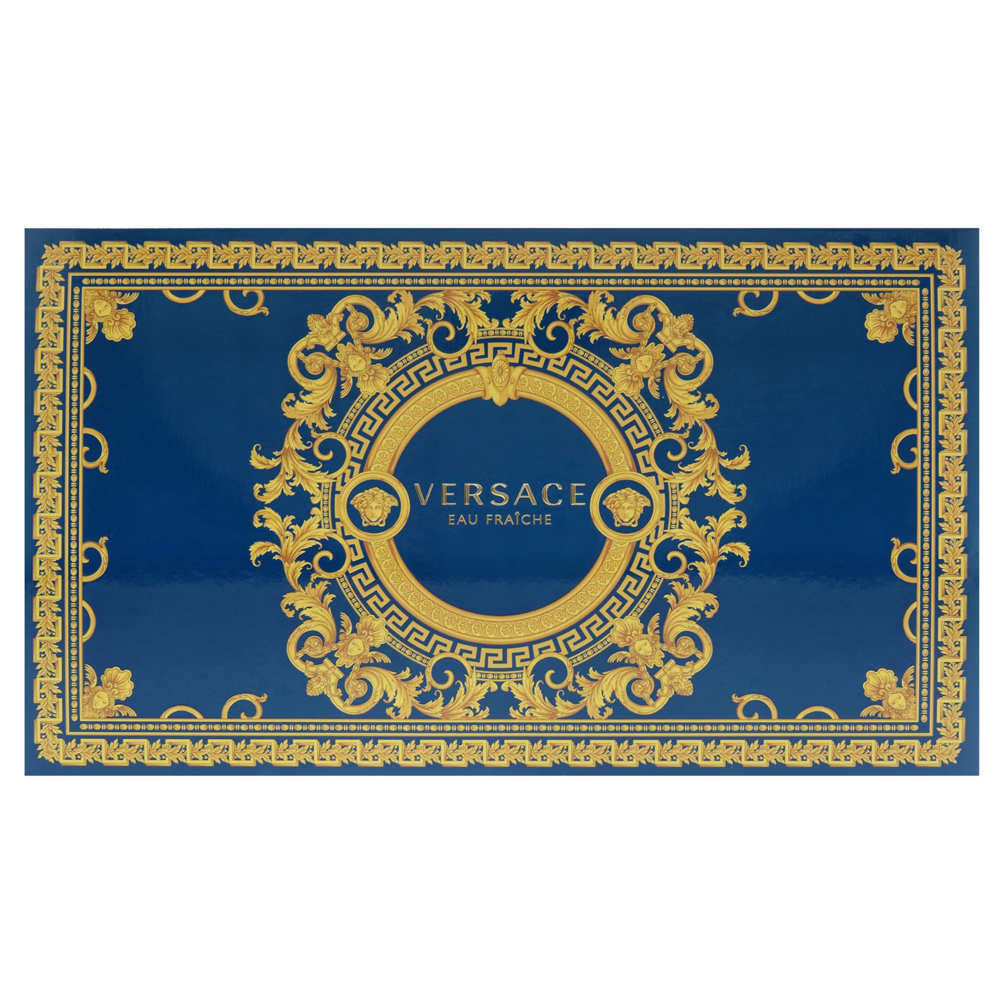 Full overview of the contents inside the Versace Eau Fraiche men's three piece luxury gift box.