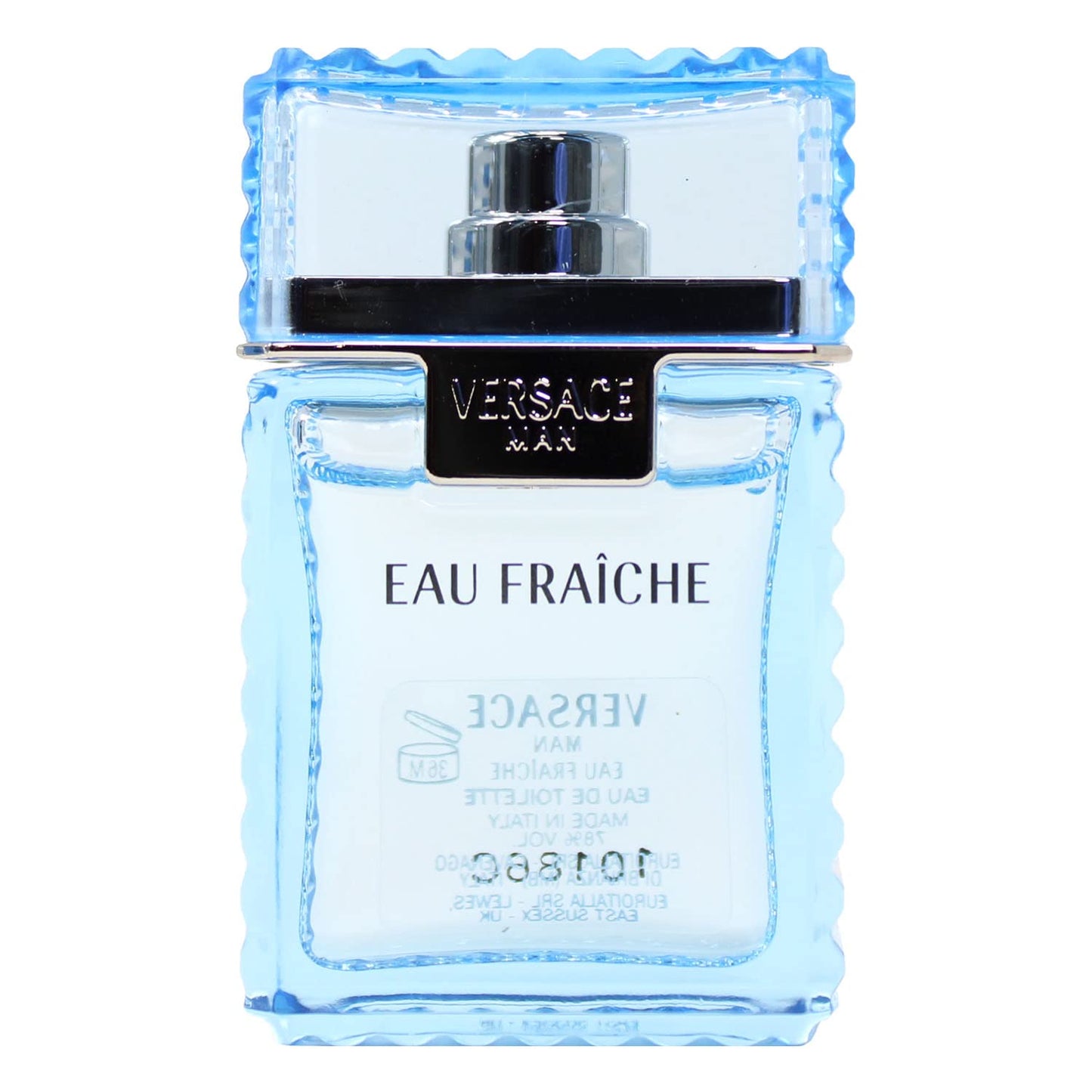 Compact pocket sized Versace designer fragrance splash bottle profile view