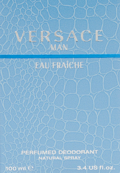 Versace blue luxury men's body spray bottle packaging close up