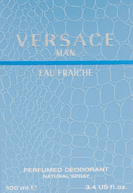 Versace blue luxury men's body spray bottle packaging close up