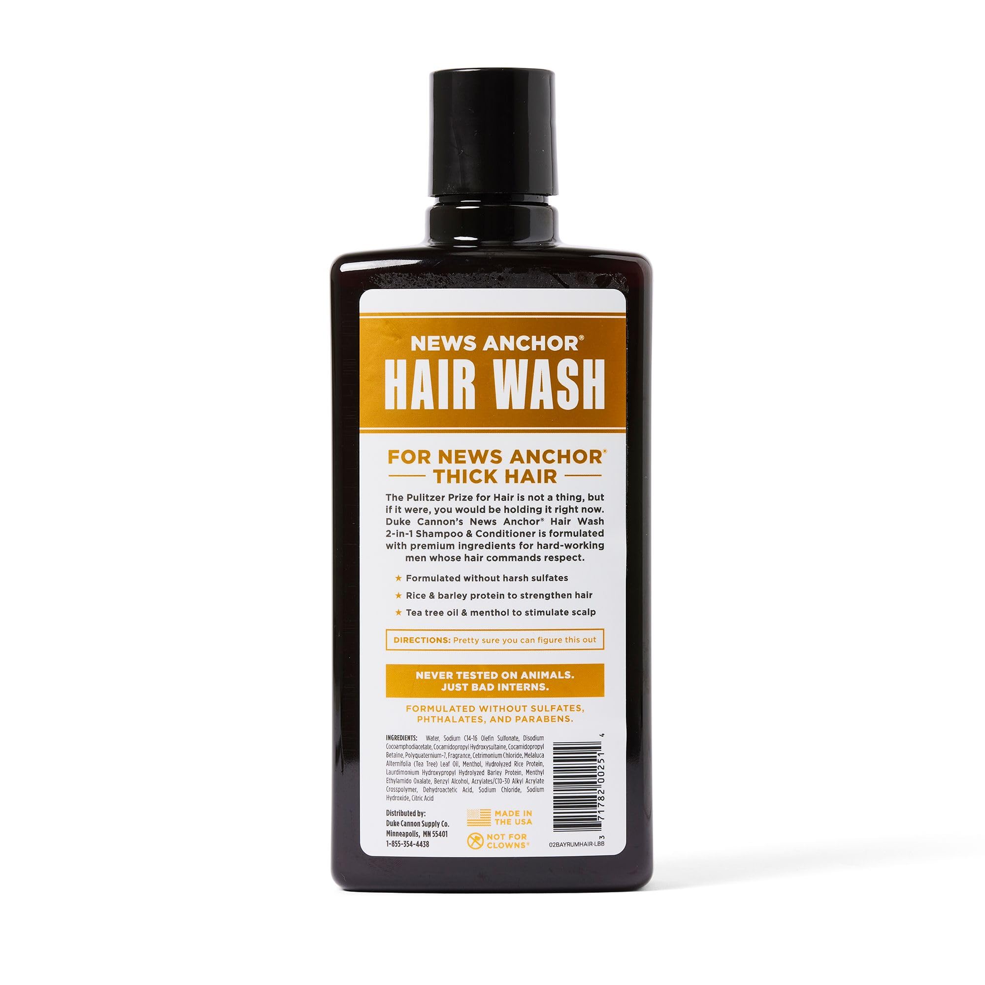 Duke Cannon News Anchor 2-in-1 hair care product details label